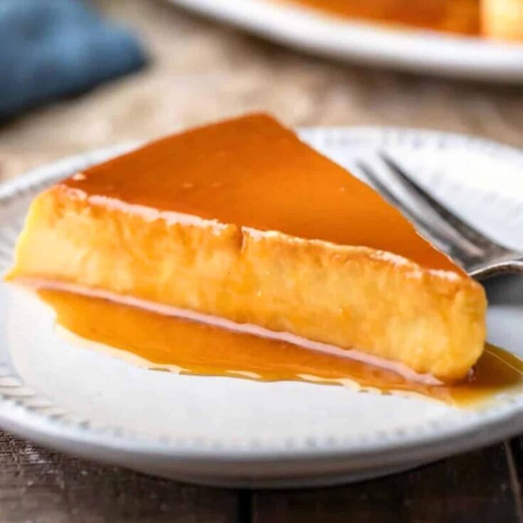 A slice of Flan de queso made after reading these Cinco de mayo desserts