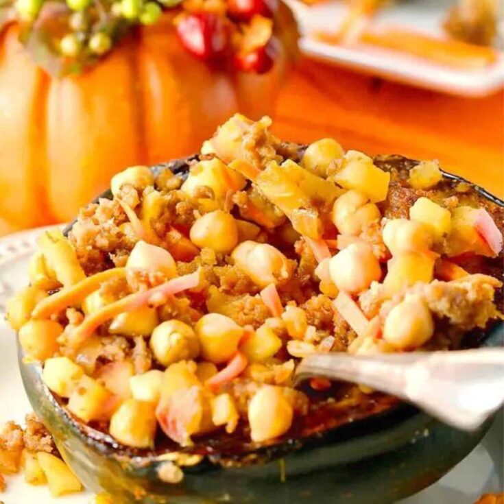 Hot Italian sausage and apple stuffed squash made after reading these Fresh pumpkin recipes