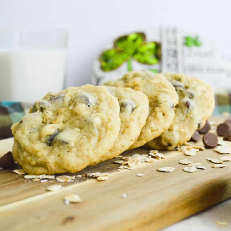 Irish oatmeal chocolate chip cookies made after reading these St Patricks Day cookies