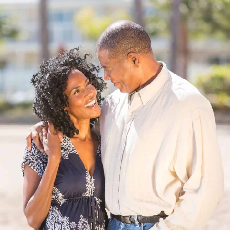A happy couple looking at each other: Happy anniversary mom and dad