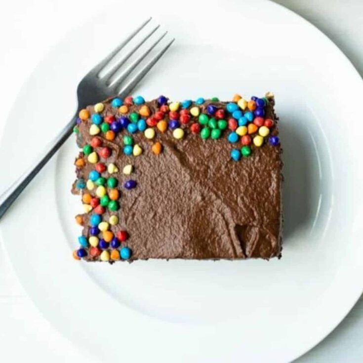 A plate of Mexican chocolate sheet cake made after reading these Cinco de mayo desserts