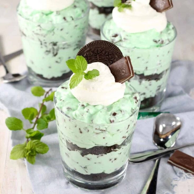 Mint chocolate chip no bake cheesecake made after reading these St. Patricks Day desserts