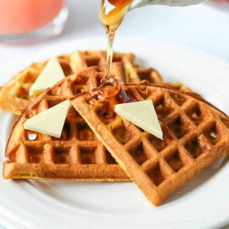 A plate of pumpkin waffles made after reading these Fresh pumpkin recipes