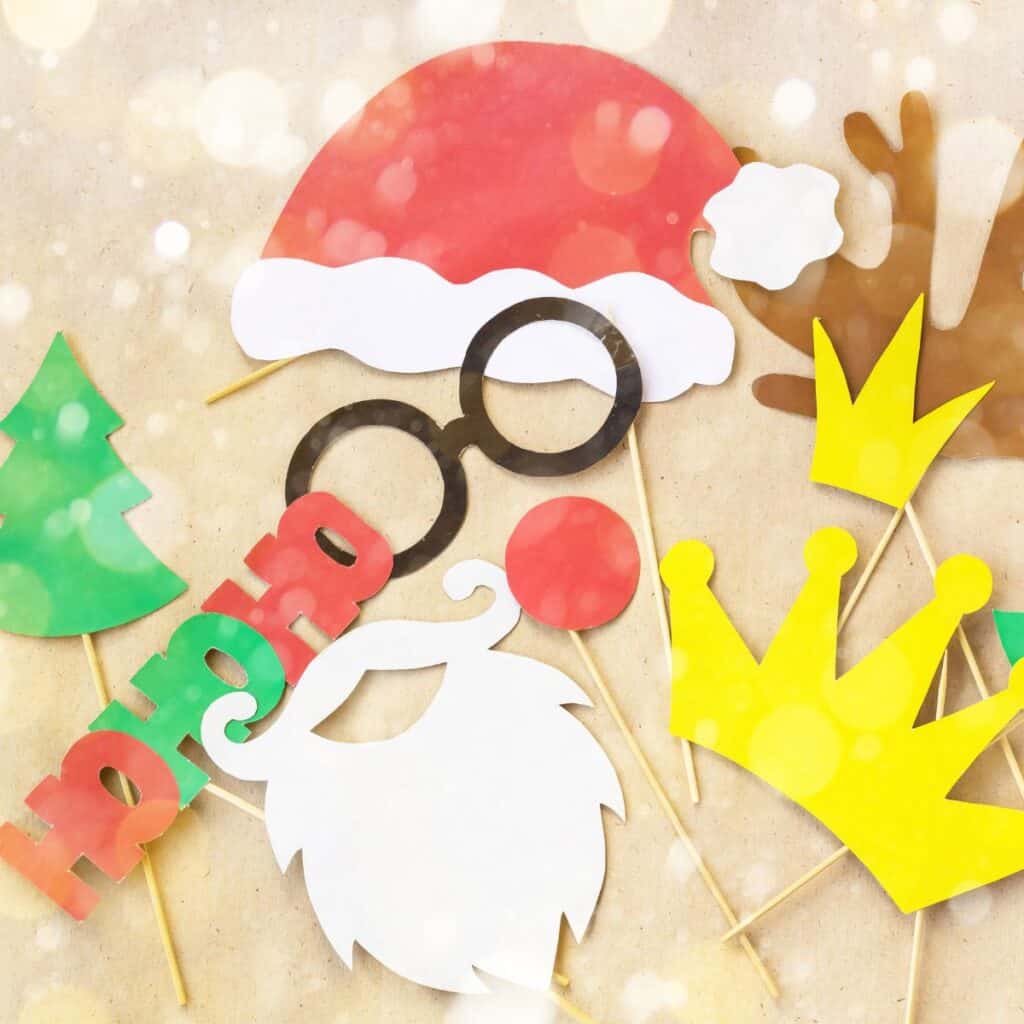 A set of photo booth props made after reading these Christmas date ideas