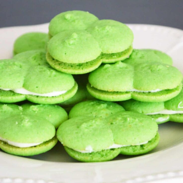 A bowl of Shamrock spritz cookies made after reading these St Patricks Day cookies