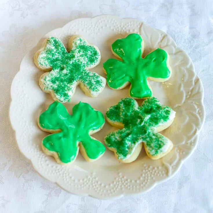 Sour cream sugar cookies with cream cheese made after reading these St Patricks Day cookies