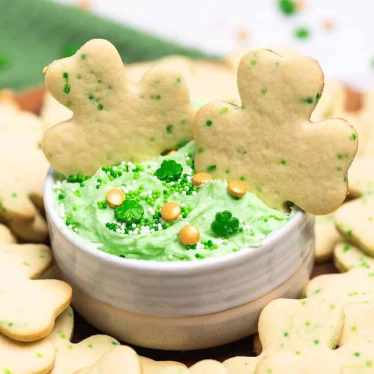 St. Patricks cookies and buttercream dip made after reading these St Patricks Day cookies