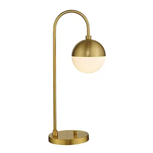 Gold bedside lamp with white glass globe