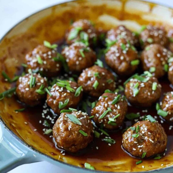 A bowl of Asian turkey meatballs made after reading these One bite appetizers