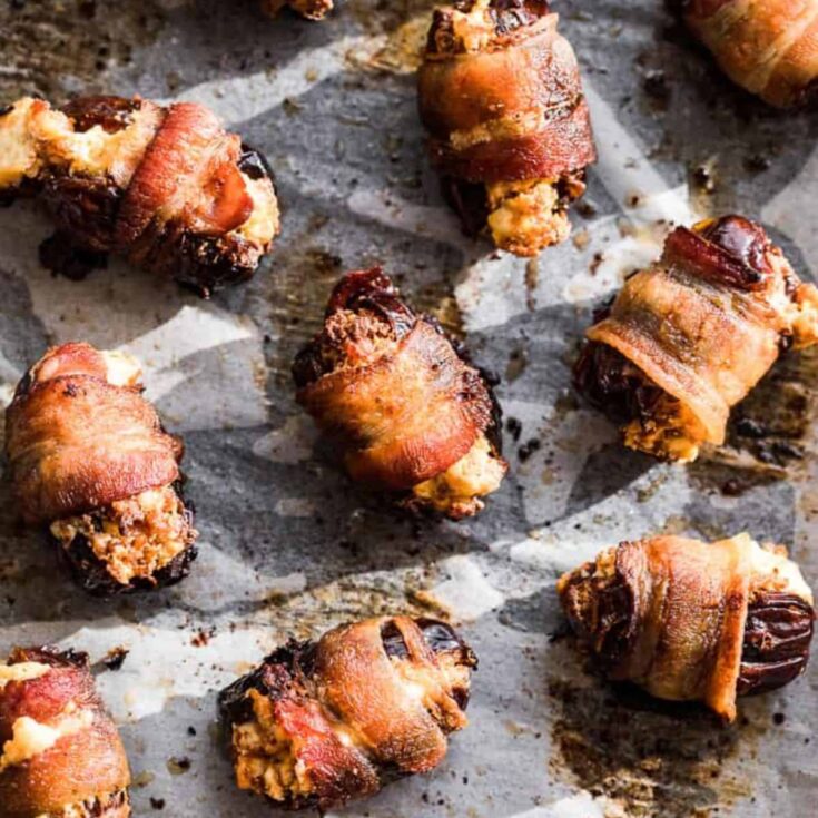 Bacon wrapped chorizo stuffed dates made after reading these One bite appetizers