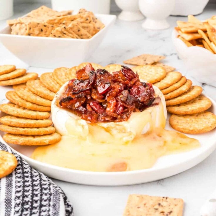 Candied bacon baked brie made after reading these New Years Eve appetizers
