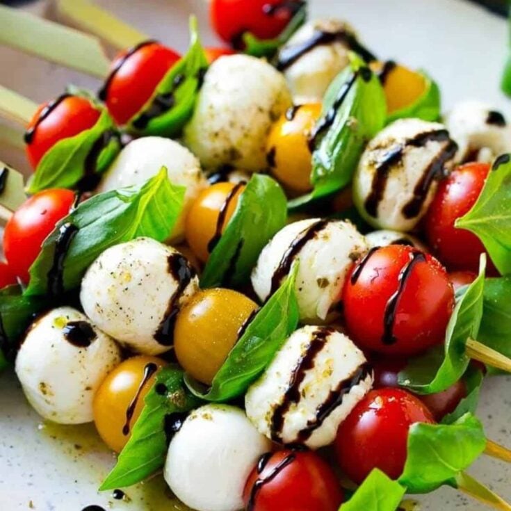 Caprese skewers made after reading these New Years Eve appetizers