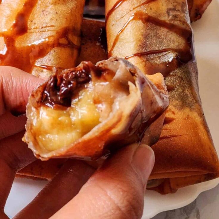 Chocolate banana spring rolls made after reading these Bite sized desserts