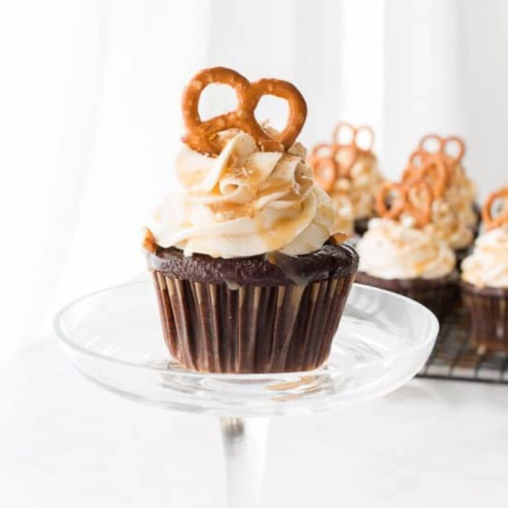 Chocolate stout-pretzel cupcakes made after reading these St. Patricks Day treats