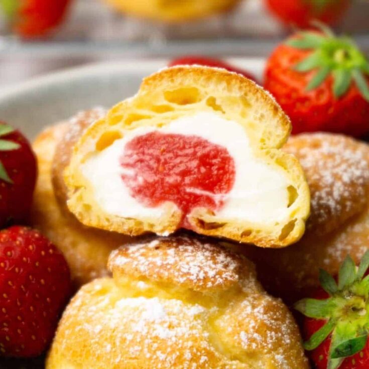 Cream puffs with strawberry filling made after reading these Bite sized desserts