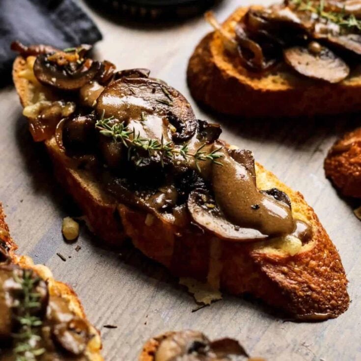 Easy vegan mushroom crostini made after reading these New Years Eve appetizers