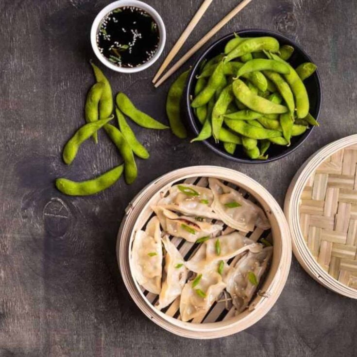 Edamame dumplings made after reading these New Years Eve appetizers