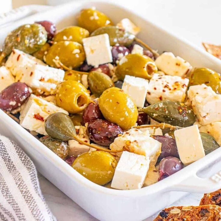 Marinated olives with feta made after reading these New Years Eve appetizers