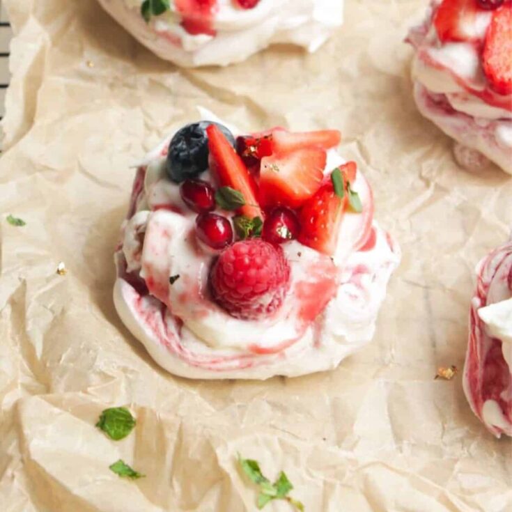 Mini berry ripple cheesecake pavlovas made after reading these Bite sized desserts