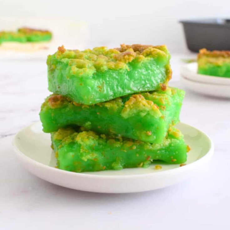 A stack of Pandan mochi made after reading these St. Patricks Day treats