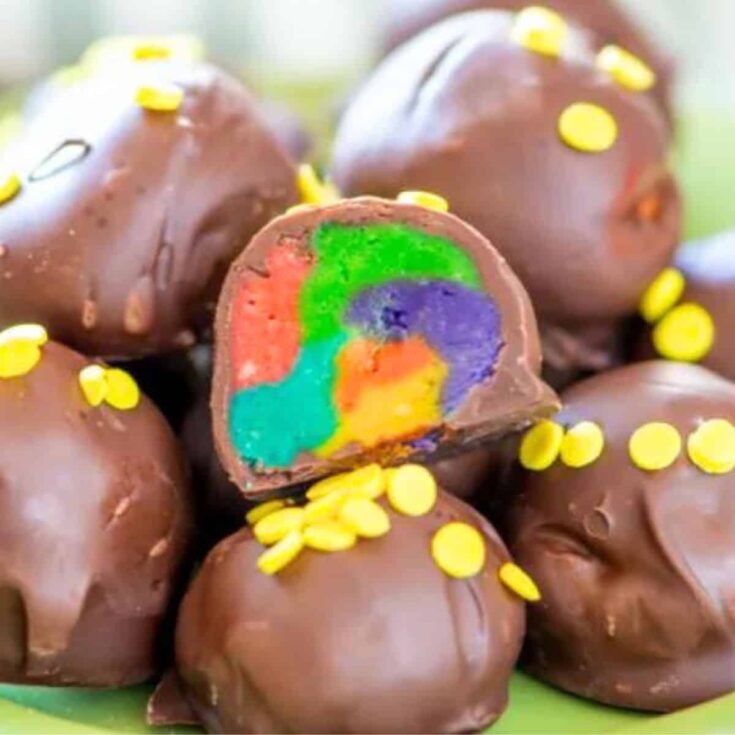 Pot of gold rainbow truffles made after reading these St. Patricks Day treats