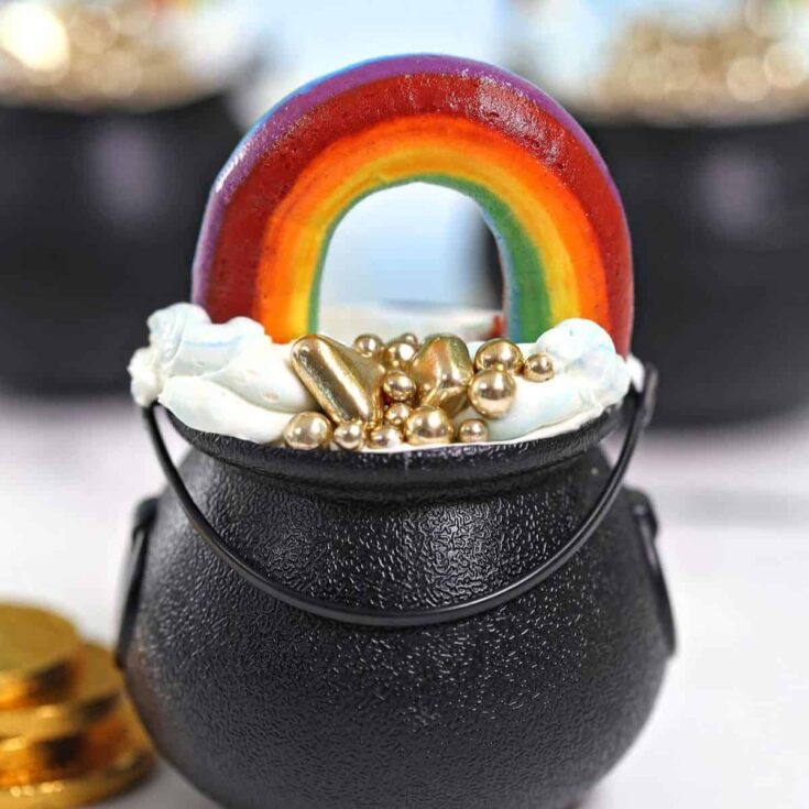 Pot of gold with a rainbow made after reading these St. Patricks Day treats