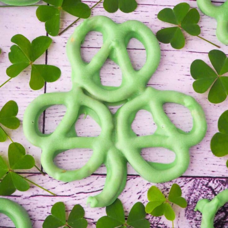 Shamrock pretzels made after reading these St. Patricks Day treats