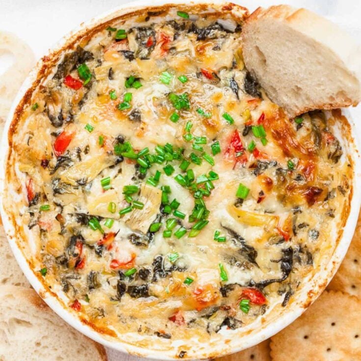 Spinach artichoke yogurt dip made after reading these New Years Eve appetizers