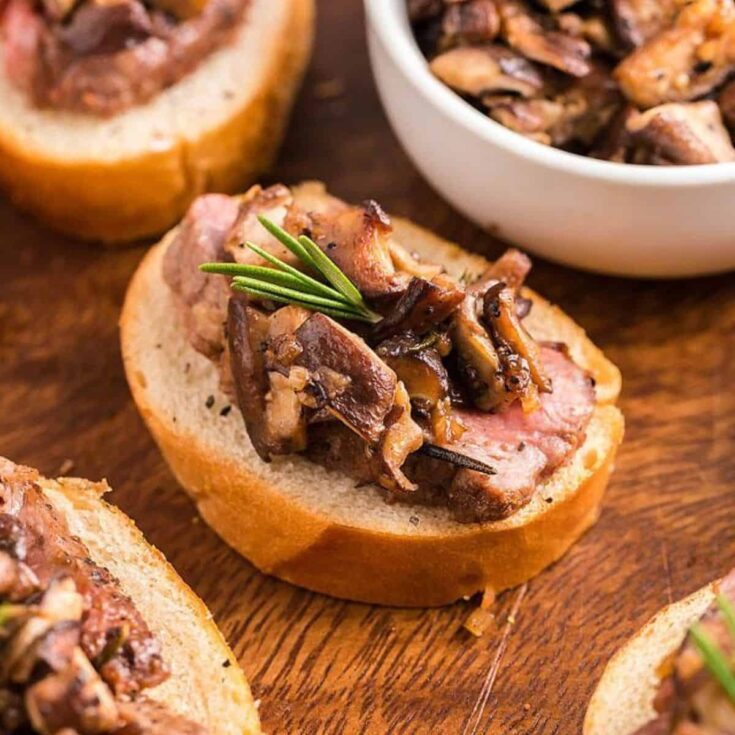 Steak and shiitake mushroom bruschetta made after reading these One bite appetizers