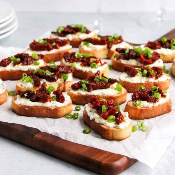 Sun-dried tomato crostini made after reading these One bite appetizers