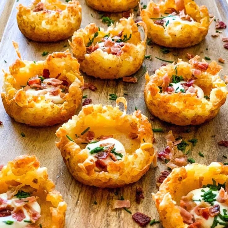 Tater Tot appetizer cups made after reading these One bite appetizers