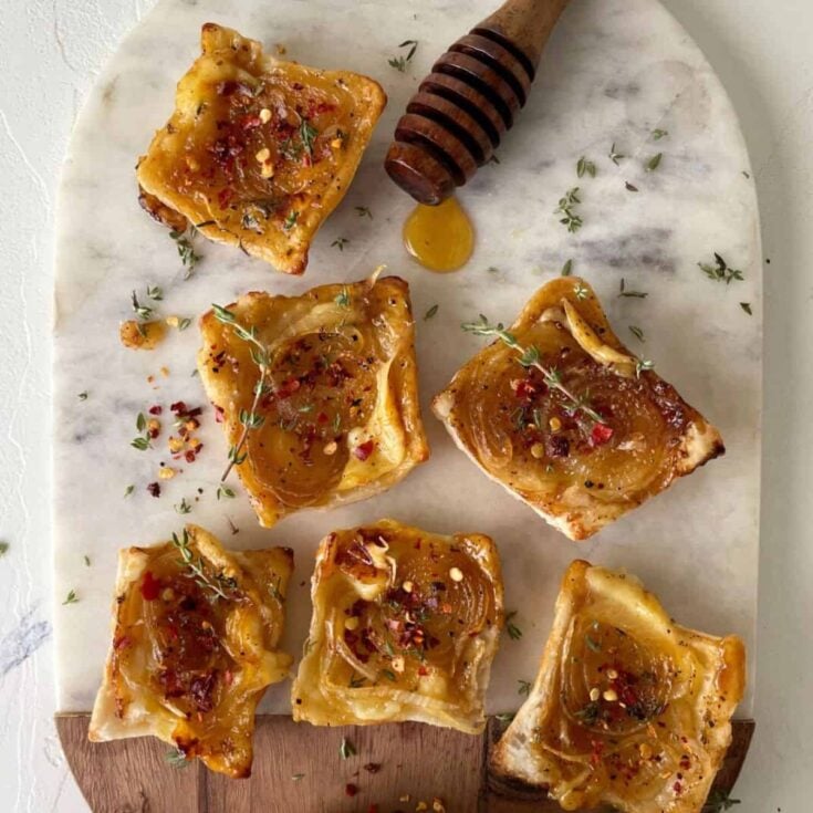 Upside down onion tarts made after reading these New Years Eve appetizers