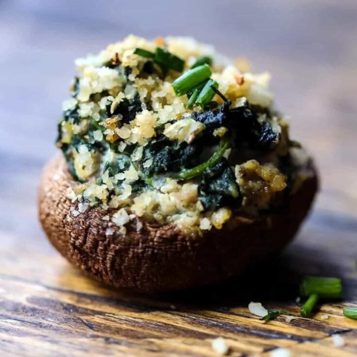 Vegan stuffed mushrooms with ricotta and spinach made after reading these New Years Eve appetizers