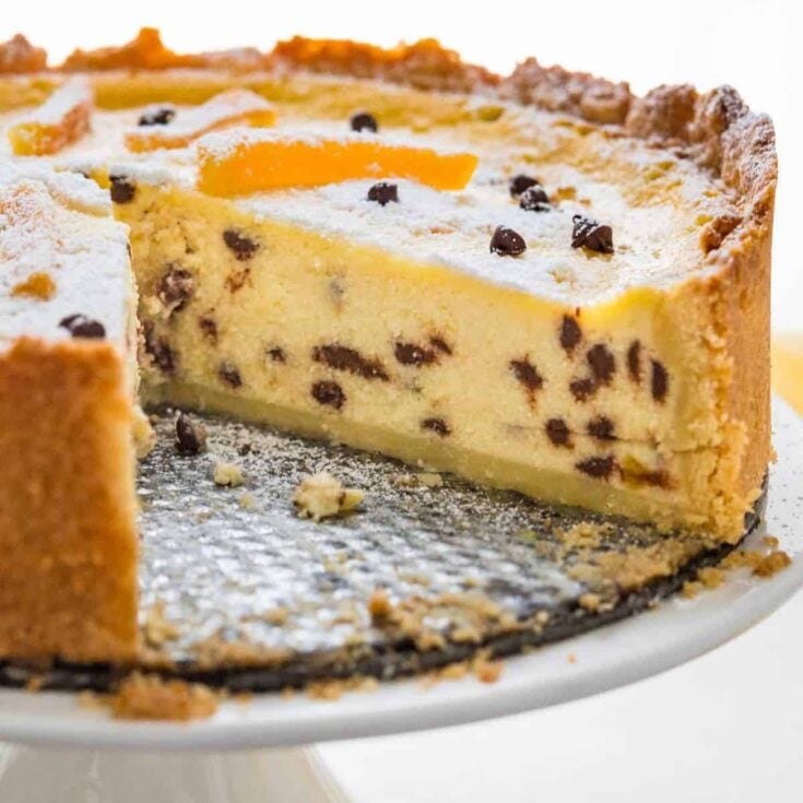 Sliced Italian Easter ricotta pie made after reading these Easter desserts