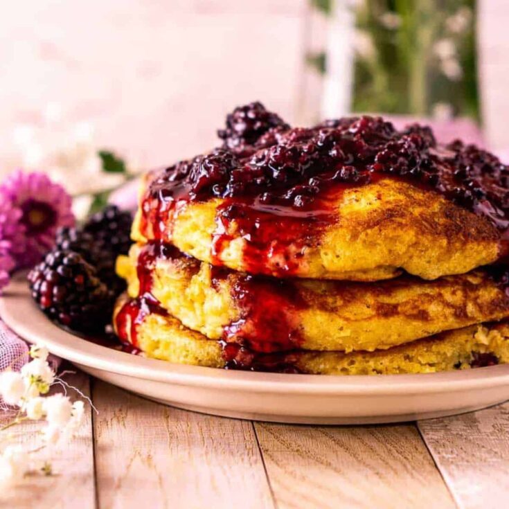 Blackberry pancakes with blackberry syrup