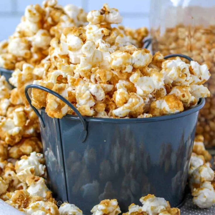 Caramel corn recipe in a big tub