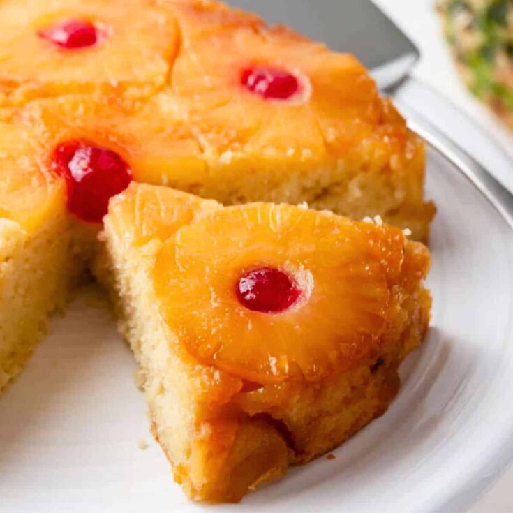 A slice of classic pineapple upside-down cake