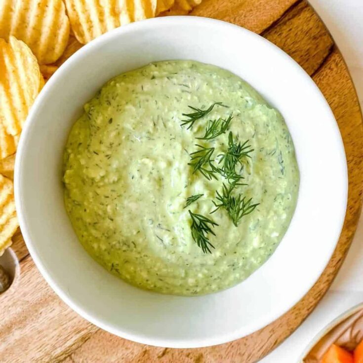 A bowl of cottage cheese dill dip