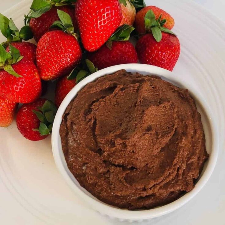 Dark chocolate hummus with strawberries on the side