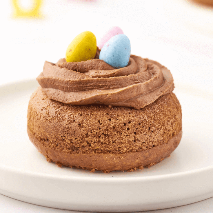 Easter nest chocolate baked donuts on a plate