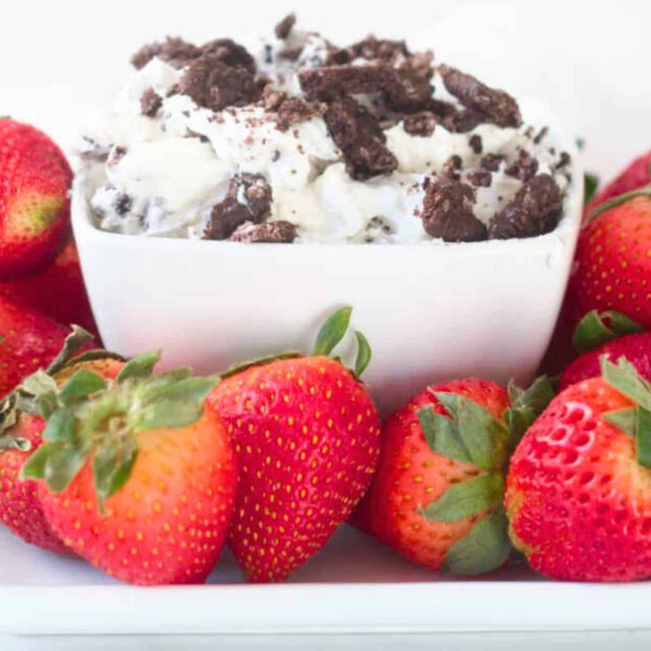 Easy Oreo dessert dip with strawberries on the side