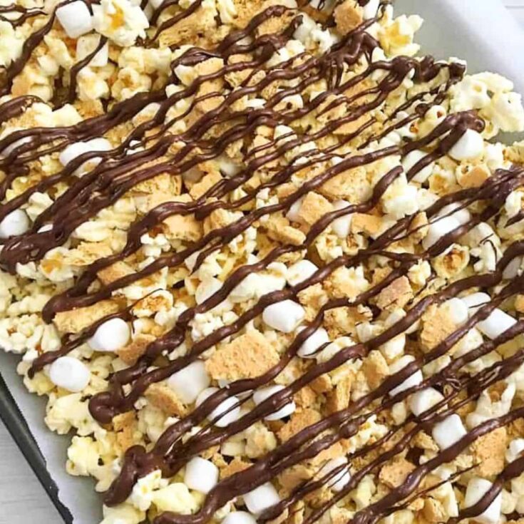 S'mores popcorn on a tray