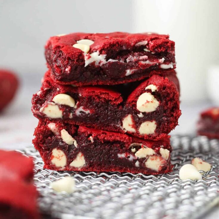 Fudgy red velvet cake mix brownies made after reading these Christmas Desserts