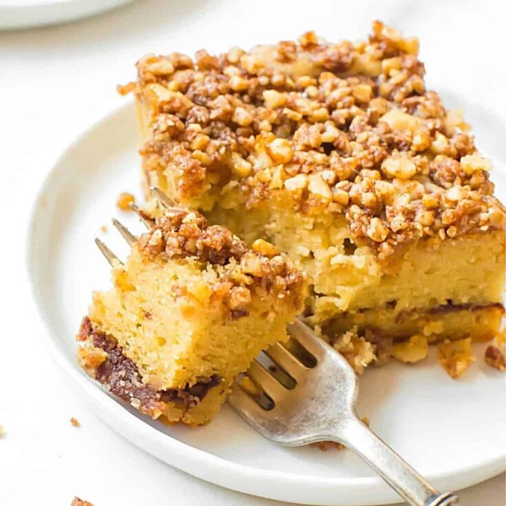 A slice of grain-free cinnamon crumb coffee cake