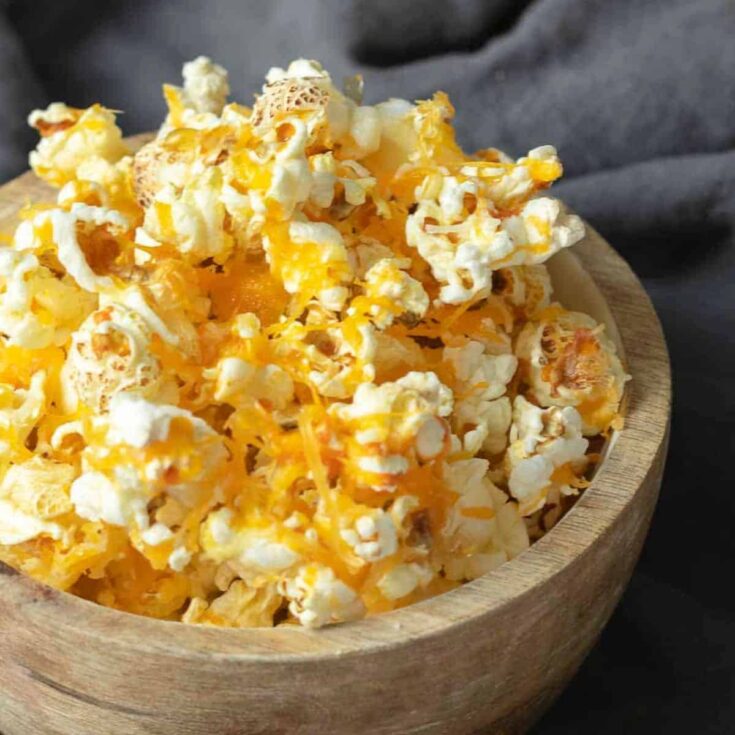 Homemade cheesy cheddar popcorn