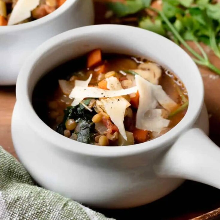 A small bowl of Italian lentil soup