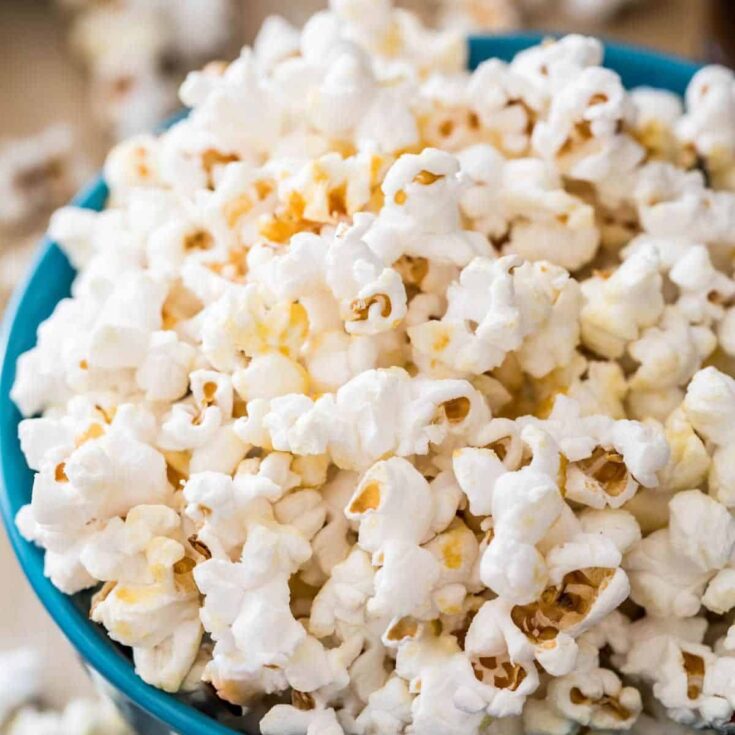 Kettle corn in a bowl made after reading these Popcorn recipes