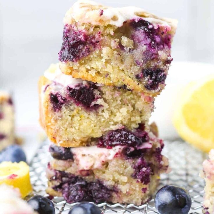 A stack of lemon blueberry blondies