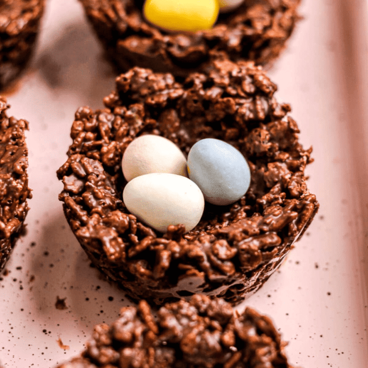 No-bake birds nest cookies topped with Easter eggs