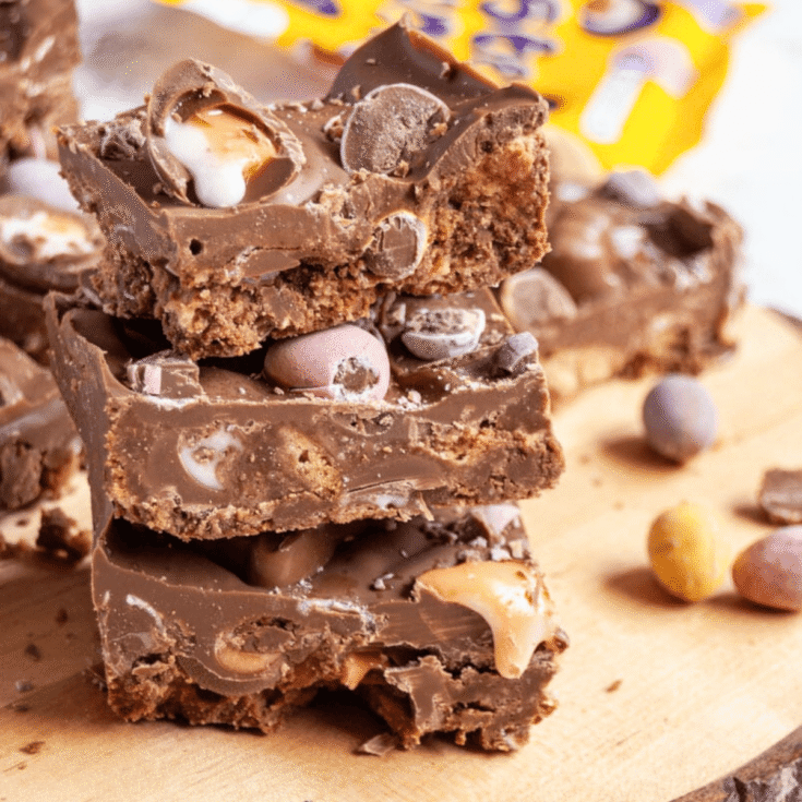 A set of no bake chocolate Easter fridge cake